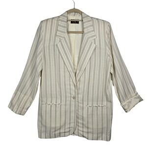 VTG Christy Girl Blazer Women Size 8 Cream Stripe Button Front Made‎ in USA NWT